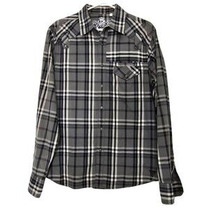 Guess Men's Plaid Long Sleeved Dress Shirt, Size L